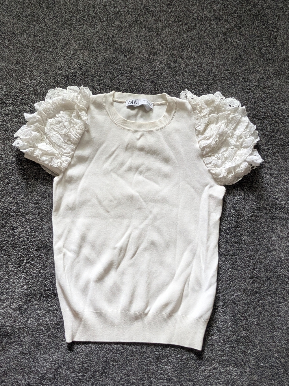 Zara Lace Sleeve Knit Top in White